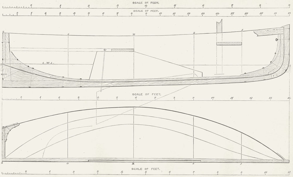 BOATS. Centre-board for Rowing & Sailing plan 1891 old antique print picture