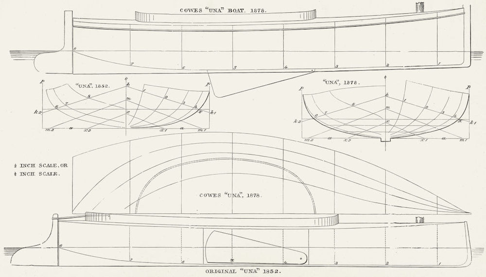 YACHT PLAN. Cowes 'Una; Original 1852 1891 old antique vintage print picture