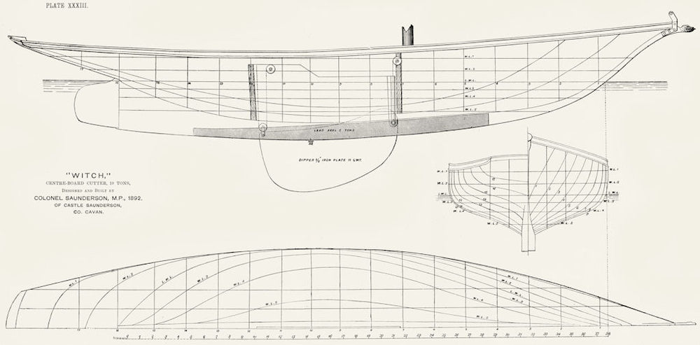 BOAT PLAN. Cutter. 'Witch'19 Ton, Saunderson 1891 old antique print picture