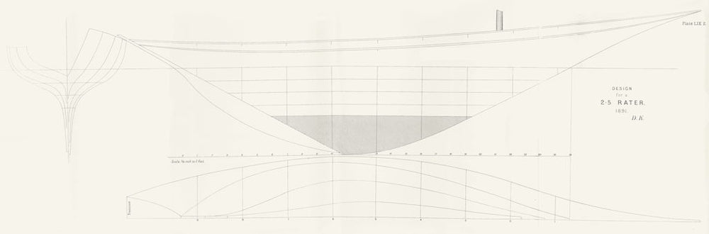 YACHTS. Design for 2'5 Rater-LARGE 1891 old antique vintage print picture