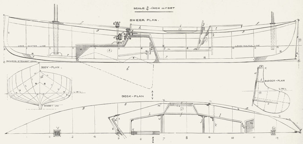BOAT PLAN. 'Nautilus Paddleable Canoe, Baden-Powell 1891 old antique print