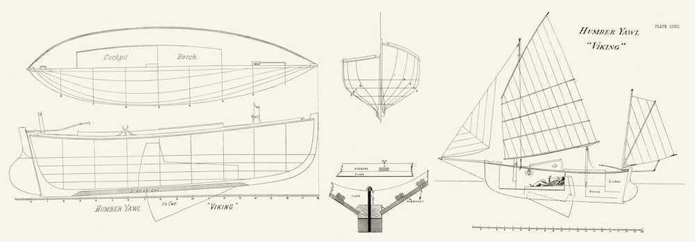 Humber Canoe Yawl. Plan 'Viking'-LARGE 1891 old antique vintage print picture