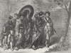 JAPAN. Japanese women going, visit 1880 old antique vintage print picture