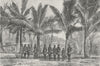 NEW CALEDONIA. Fishing-Village in Coconut grove 1880 old antique print picture
