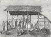 TRIBAL. Borneo. Dyaks building house 1880 old antique vintage print picture