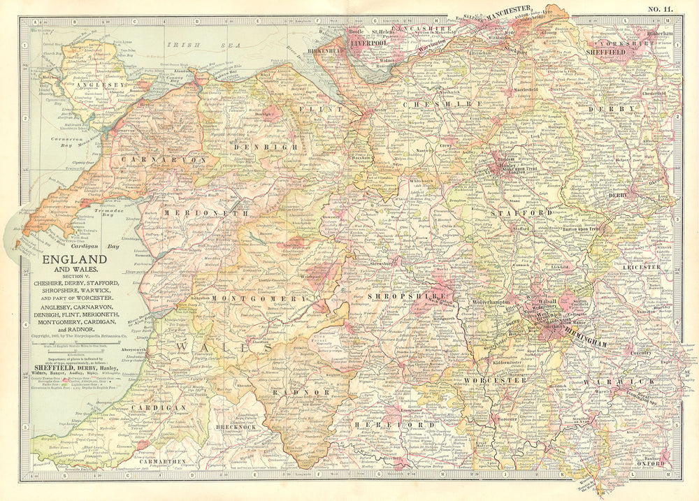 NORTH WALES WEST MIDLANDS. Cheshire Derbyshire Staffordshire Shrops 1903 map