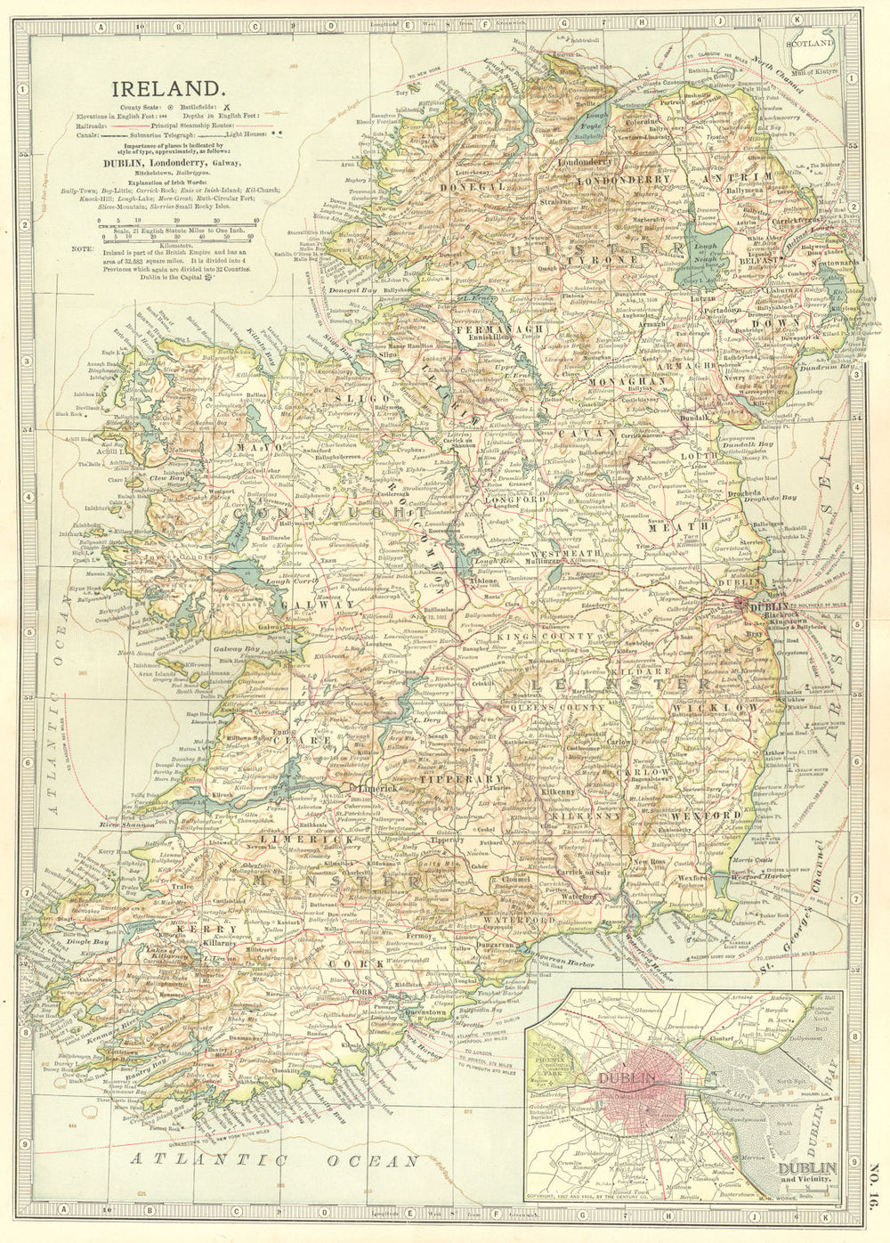 IRELAND.w/ Williamite/Confederate wars Irish Rebellion battles/dates 1903 map