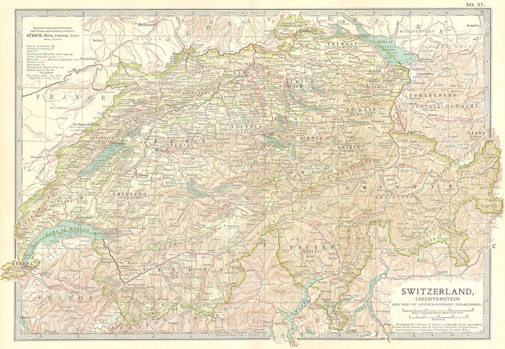 SWITZERLAND.Shows battles fought by Old Swiss Confederacy 1315–1799 1903 map