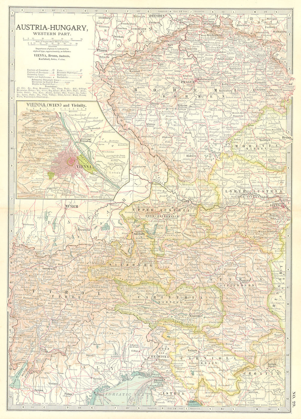 AUSTRIA-HUNGARY WEST. Bohemia Tyrol Styria Carinthia; Vienna Wien 1903 old map