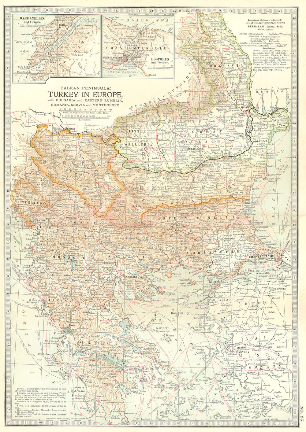 BALKANS.Turkey Greece Bulgaria Romania Constantinople.w/ Battlefields 1903 map