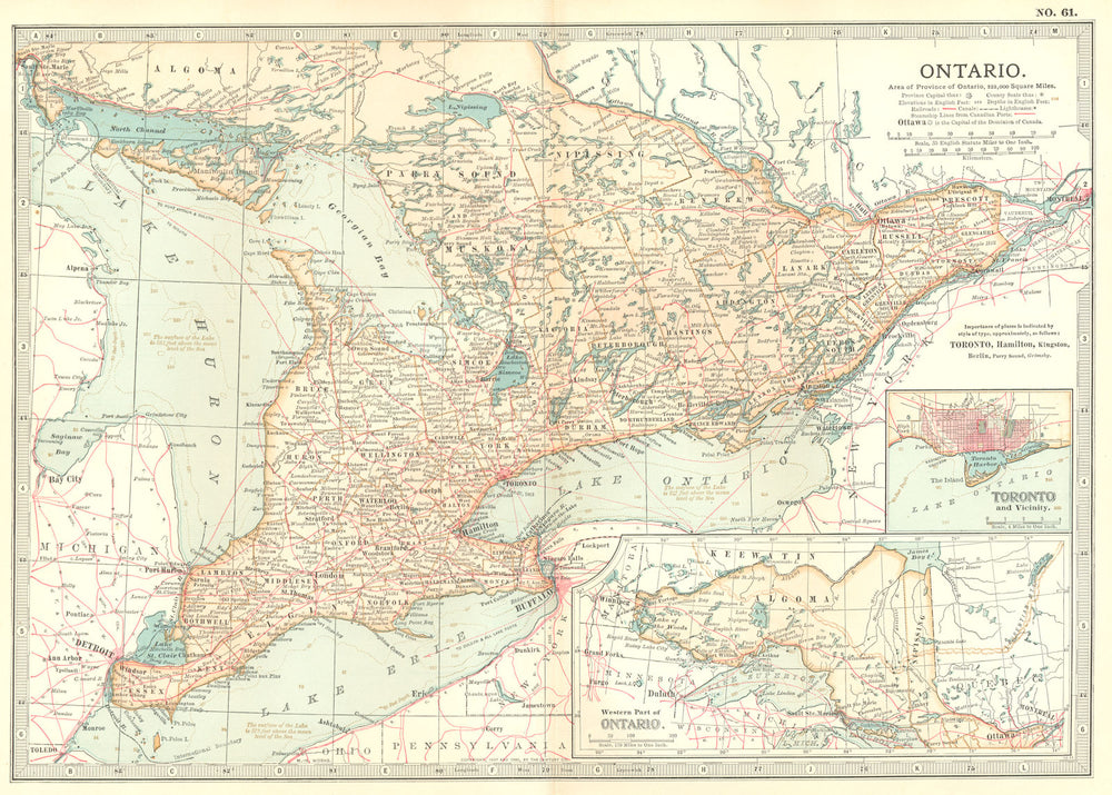 CANADA. Ontario; Inset Toronto 1903 old antique vintage map plan chart