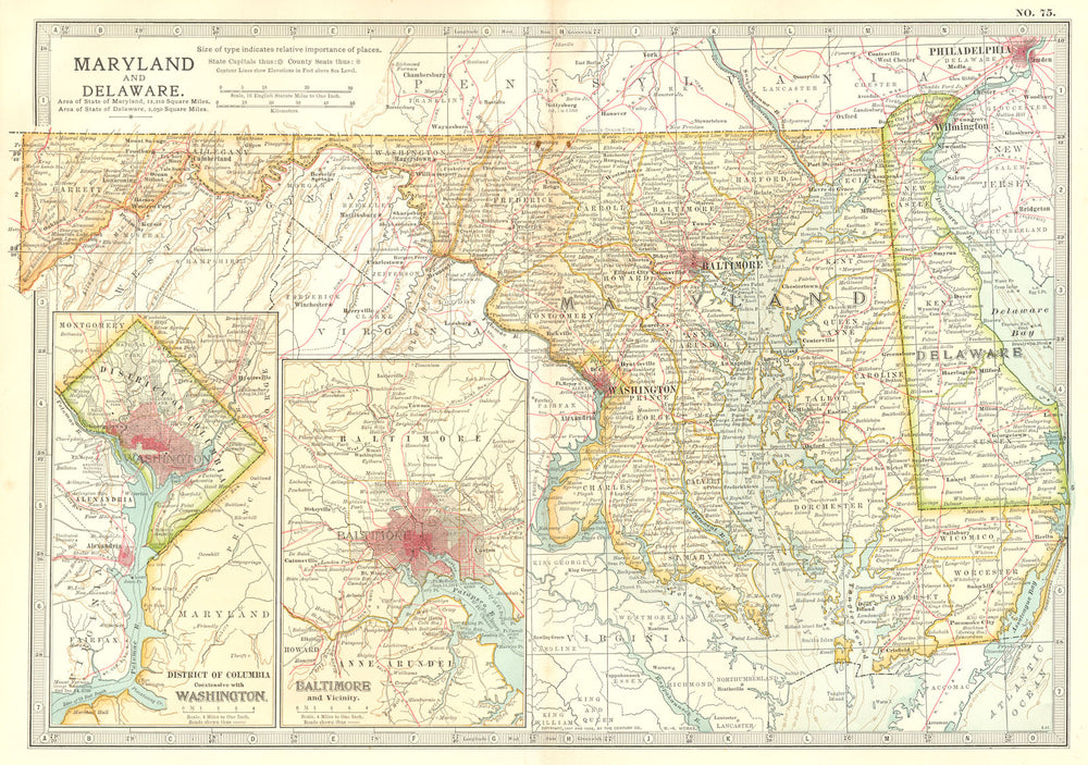 MARYLAND DELAWARE.Baltimore Washington DC.w/ Civil War battles/dates 1903 map