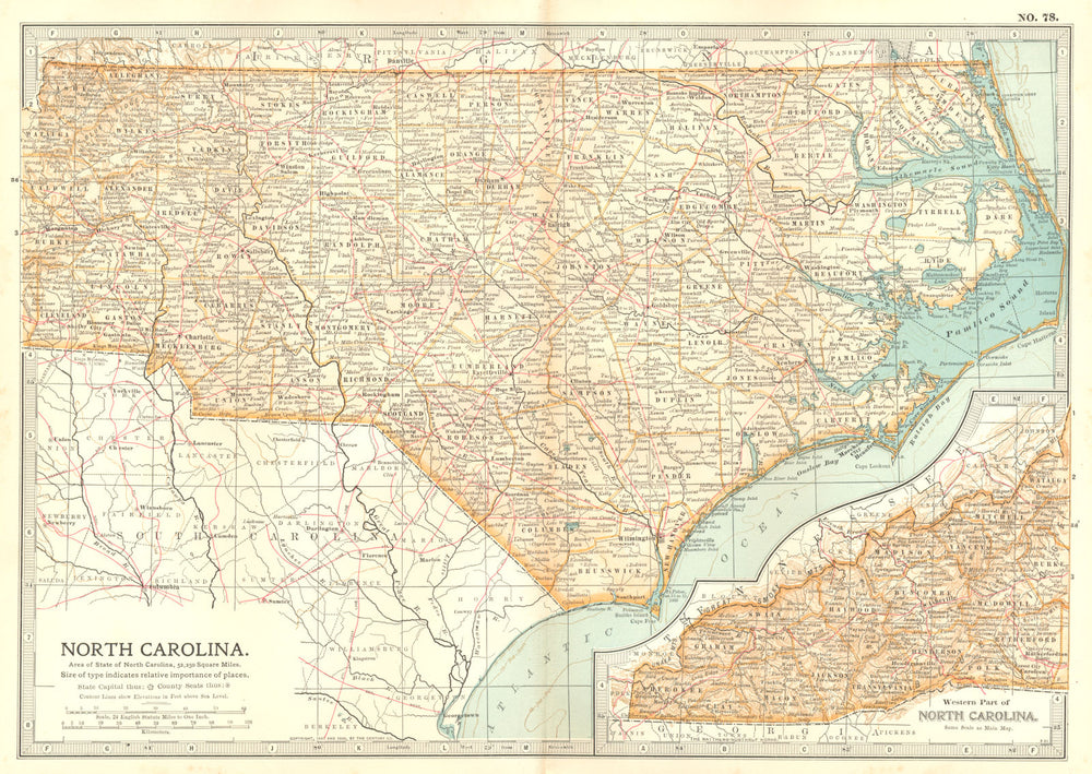 NORTH CAROLINA. State map. Shows revolutionary & civil war battlefields 1903