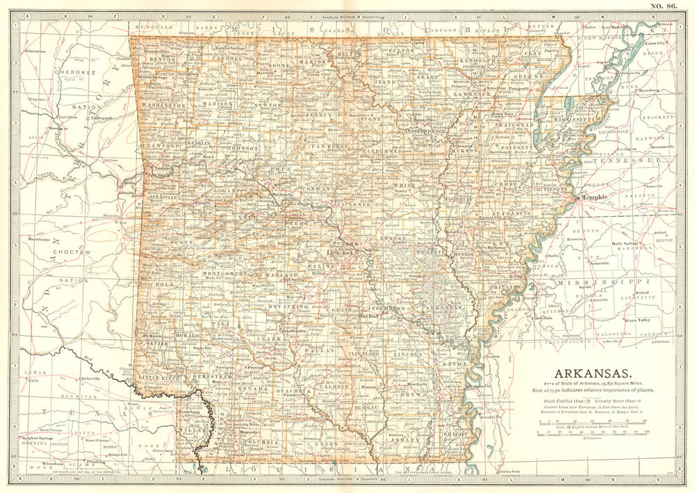 ARKANSAS. State map showing counties & civil war battlefields/dates 1903