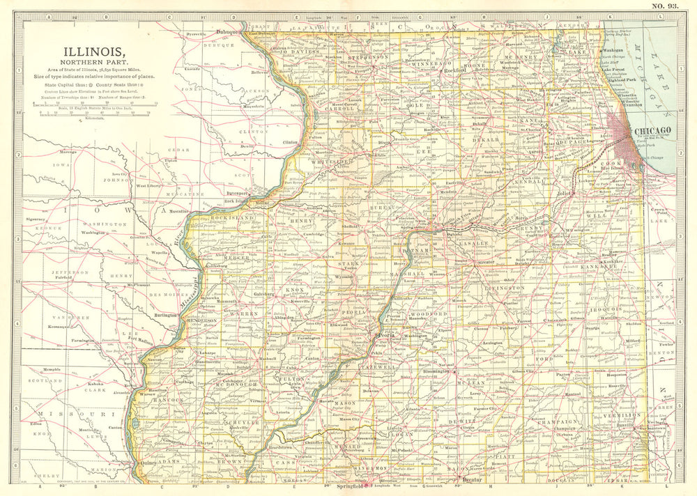 ILLINOIS NORTH. Showing counties & Nauvoo "Mormon settlement 1840" 1903 map