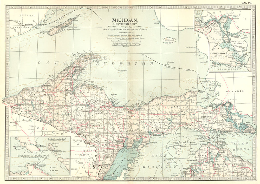 MICHIGAN. North; Inset Straits of Mackinac, St Marys River 1903 old map
