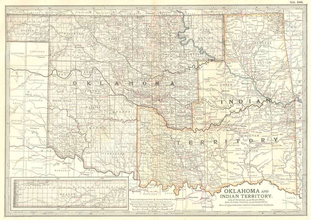 OKLAHOMA. & Indian Territory 1903 old antique vintage map plan chart
