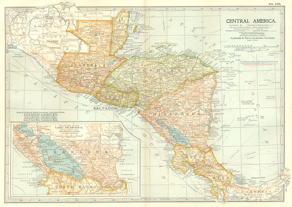 CENTRAL AMERICA. Costa Rica, Guatemala, Honduras, Nicaragua, Belize 1903 map
