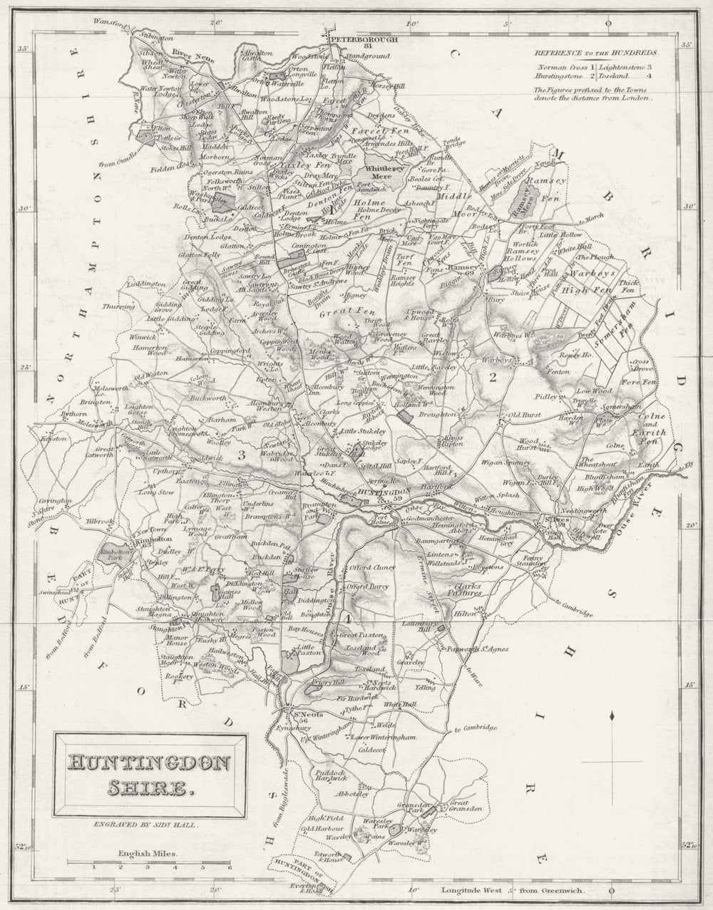 HUNTS. Huntingdonshire. Hall 1831 old antique vintage map plan chart