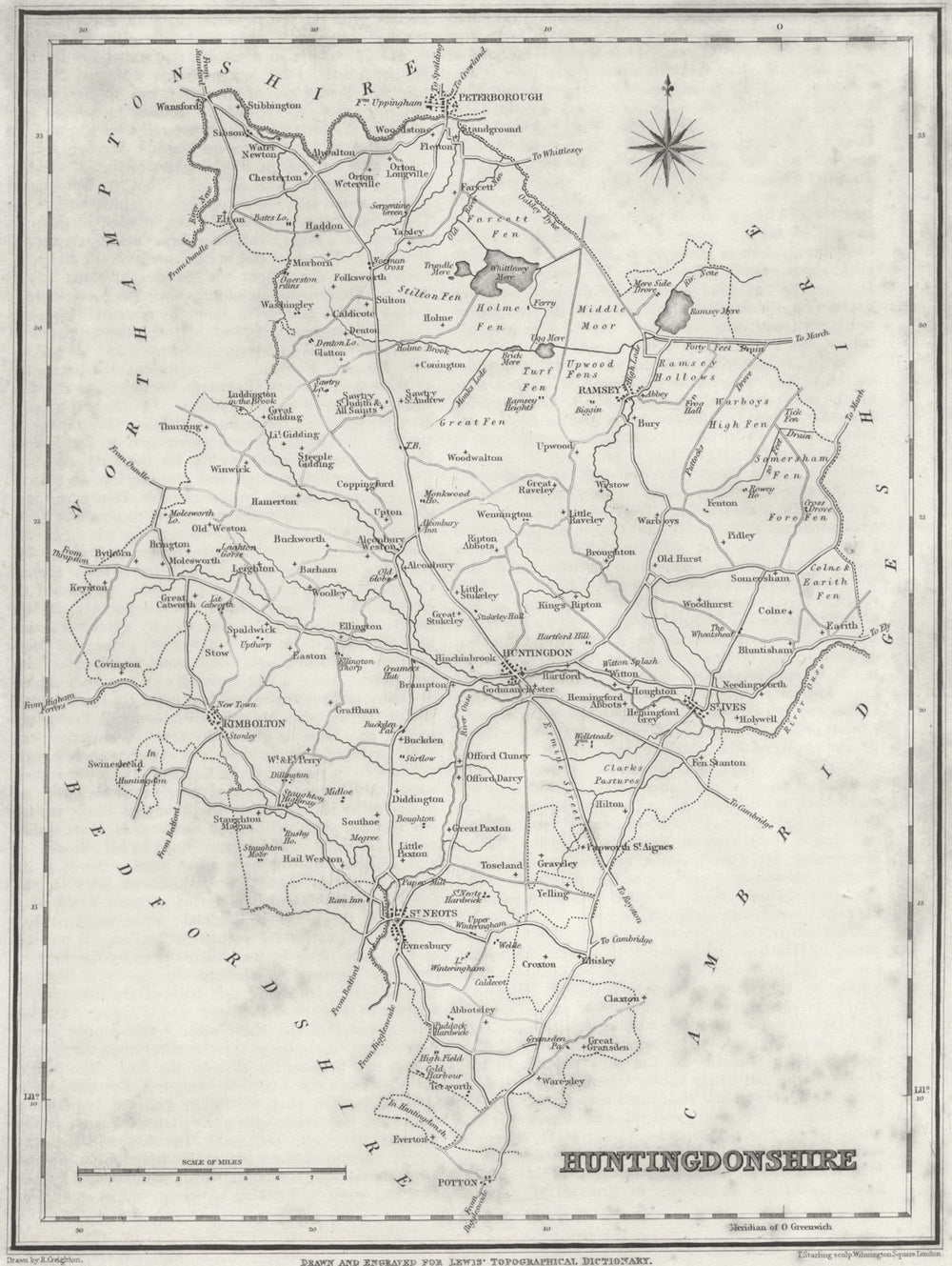 HUNTS. Huntingdonshire. Lewis 1831 old antique vintage map plan chart