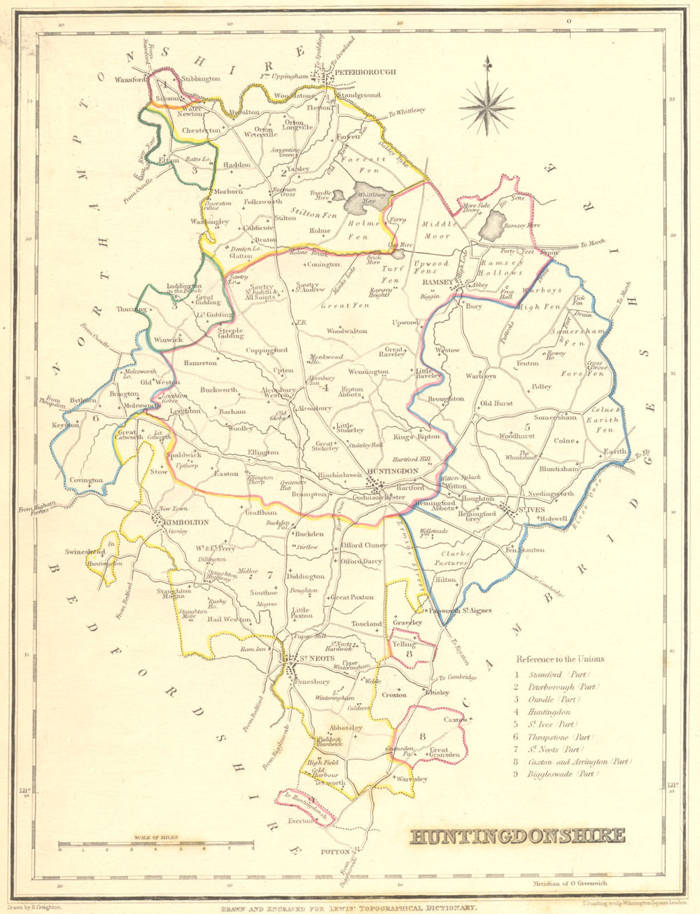 HUNTS. Huntingdonshire. Lewis 1845 old antique vintage map plan chart