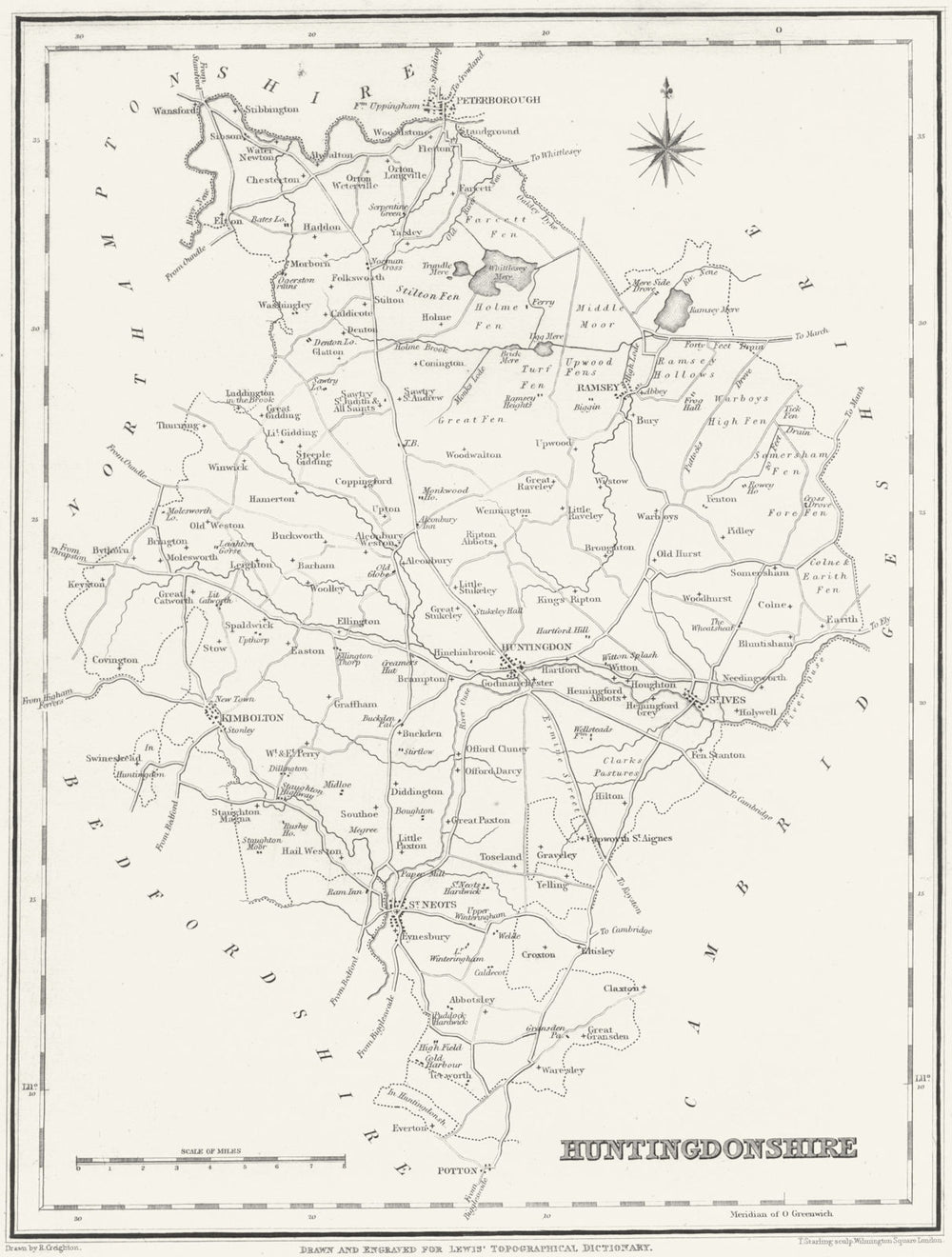 HUNTS. Huntingdonshire. Lewis 1835 old antique vintage map plan chart