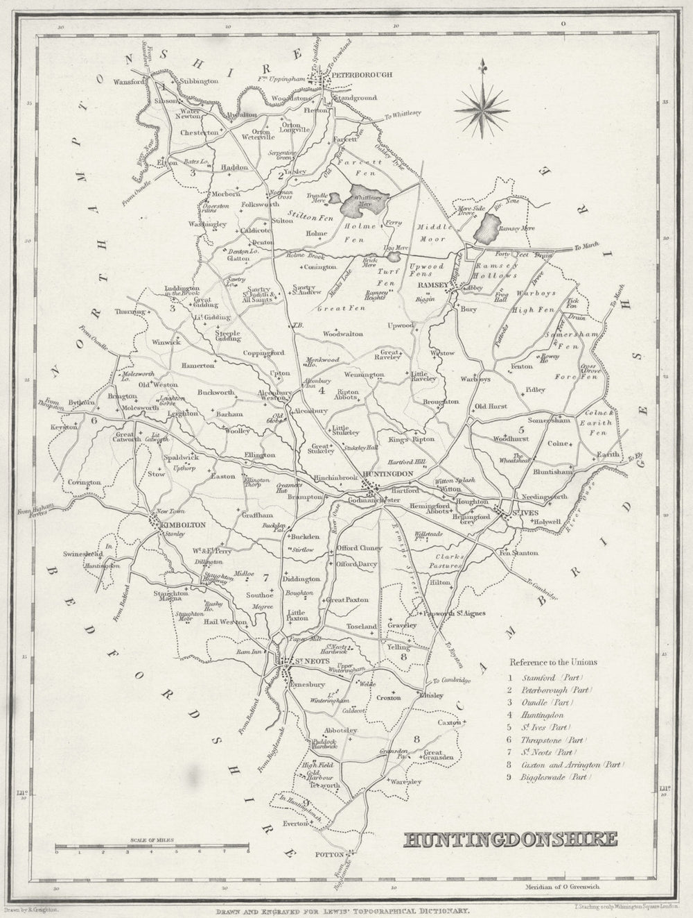 HUNTS. Huntingdonshire. Lewis 1831 old antique vintage map plan chart