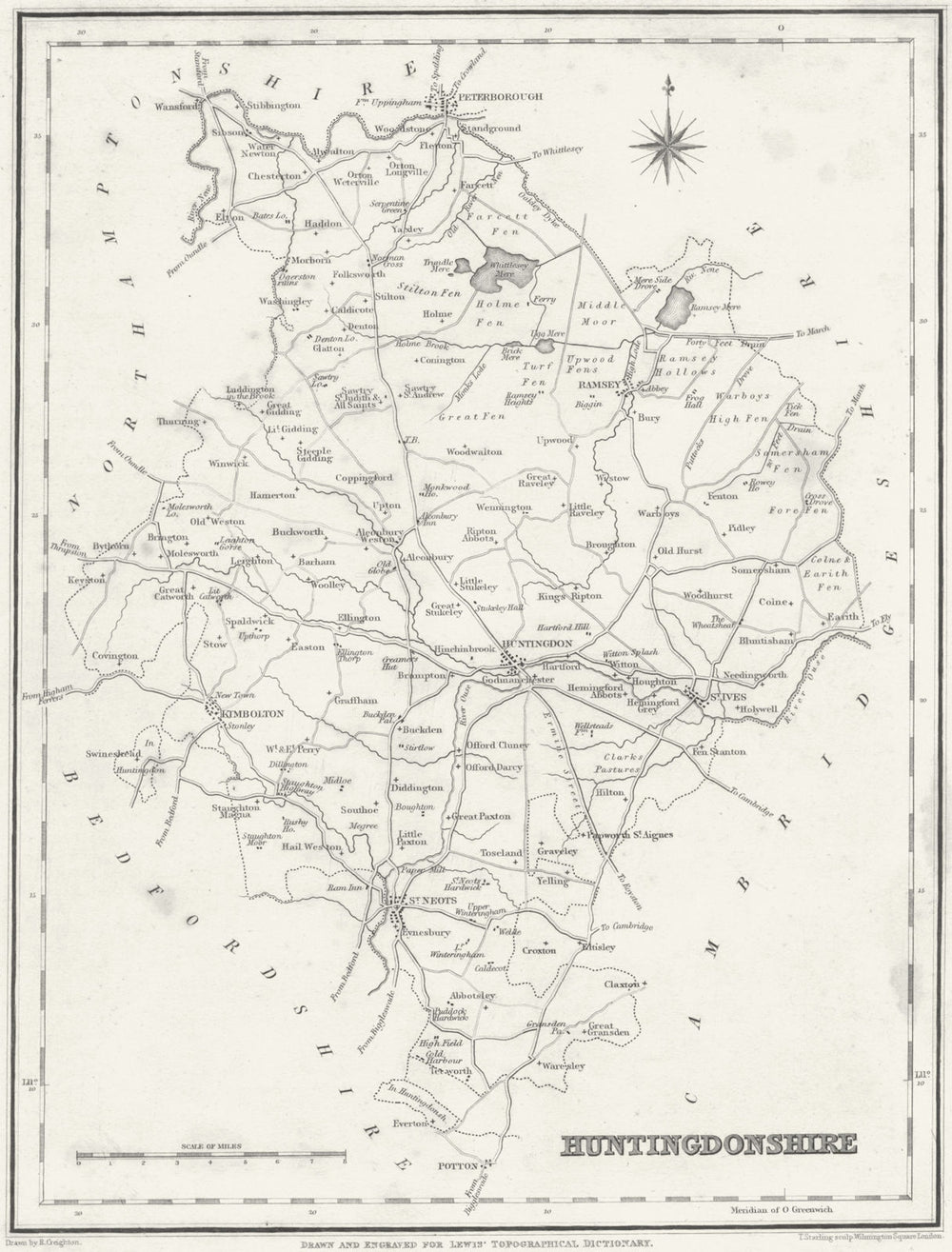 HUNTS. Huntingdonshire. Lewis 1831 old antique vintage map plan chart
