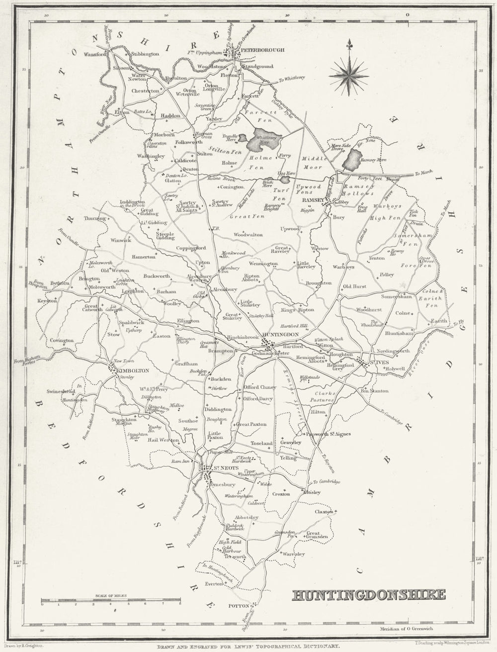 HUNTS. Huntingdonshire. Lewis 1831 old antique vintage map plan chart