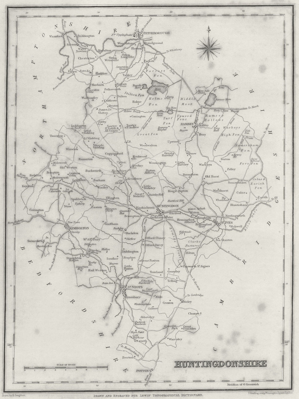 HUNTS. Huntingdonshire. Lewis 1831 old antique vintage map plan chart