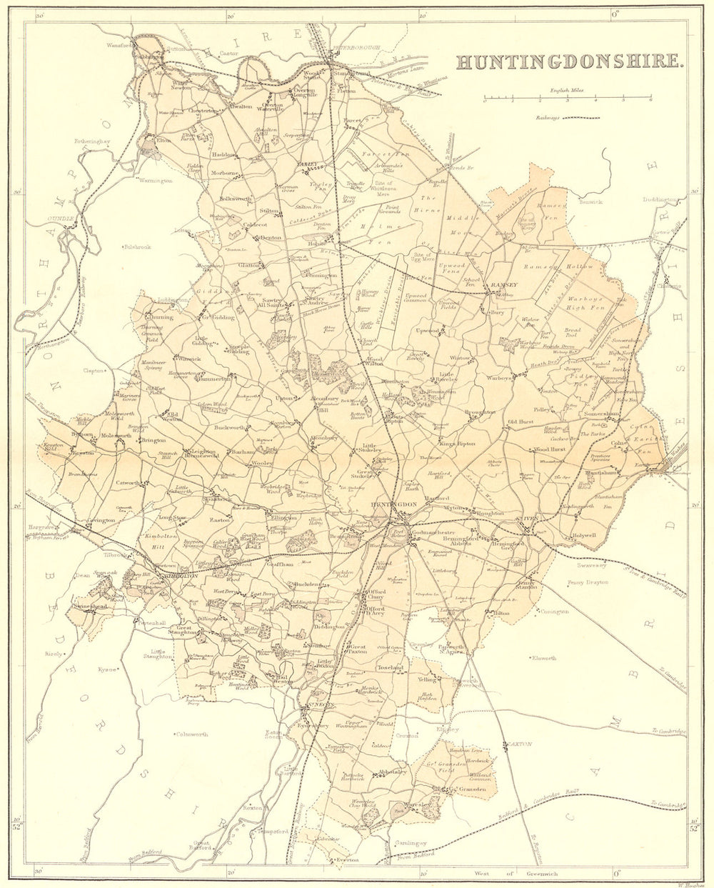 HUNTS. Huntingdonshire. Virtue 1870 old antique vintage map plan chart