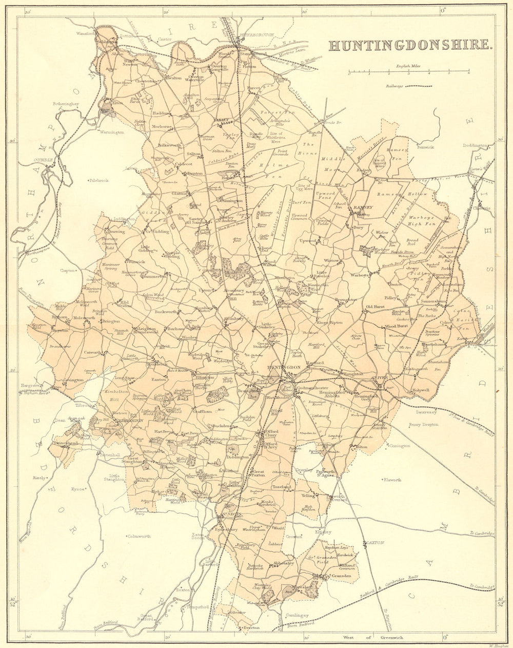 HUNTS. Huntingdonshire. Virtue 1868 old antique vintage map plan chart