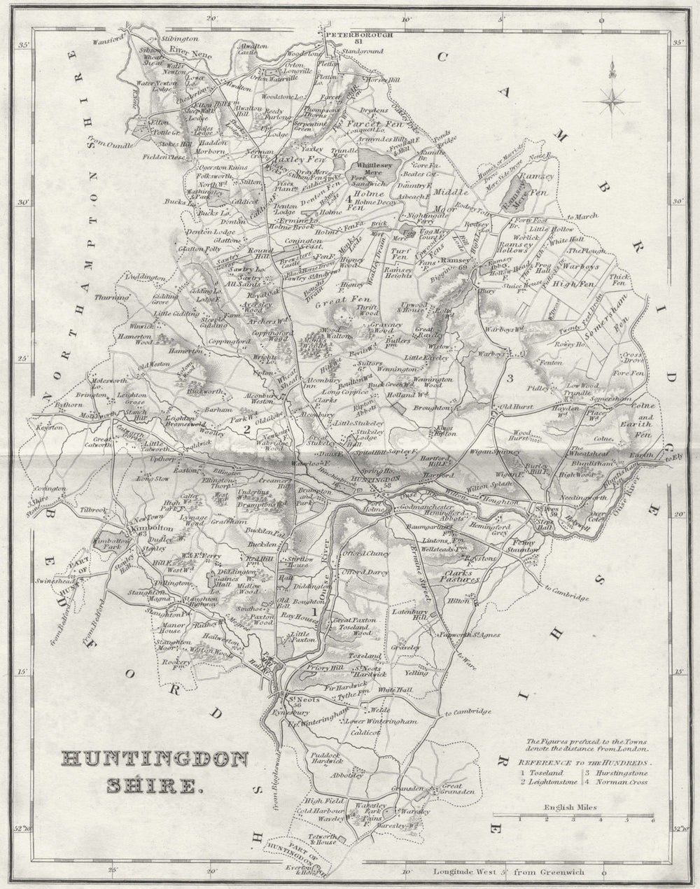 HUNTS. Huntingdonshire. Fullarton 1841 old antique vintage map plan chart