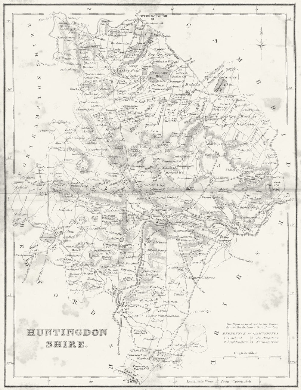 HUNTS. Huntingdonshire. Fullarton 1844 old antique vintage map plan chart