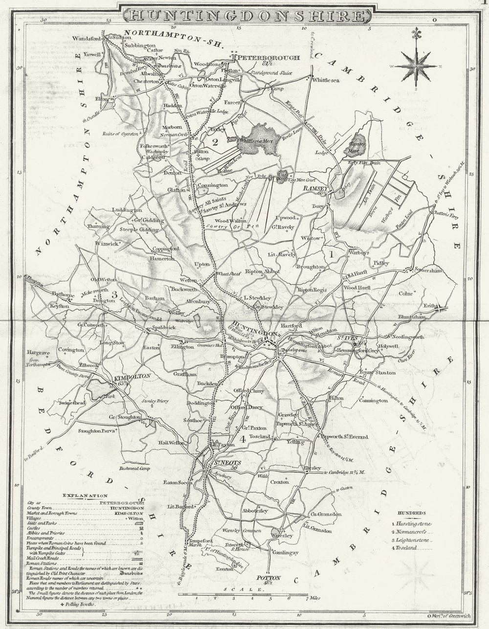 HUNTS. Huntingdonshire. Dugdale Cole Roper c1840 old antique map plan chart