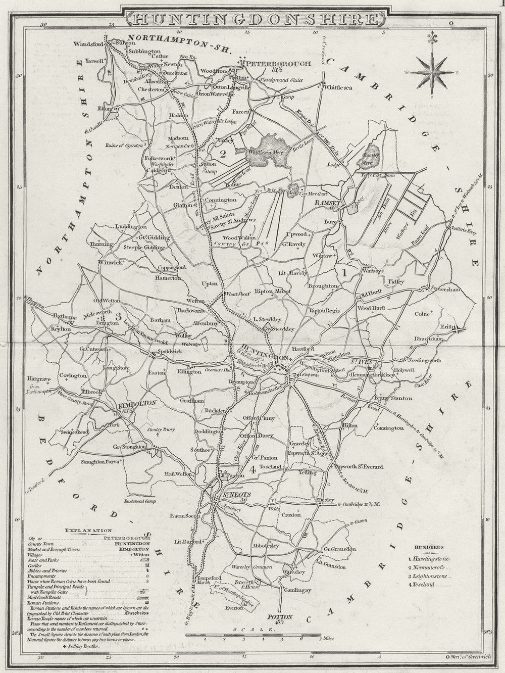 HUNTS. Huntingdonshire. Dugdale Cole Roper c1840 old antique map plan chart