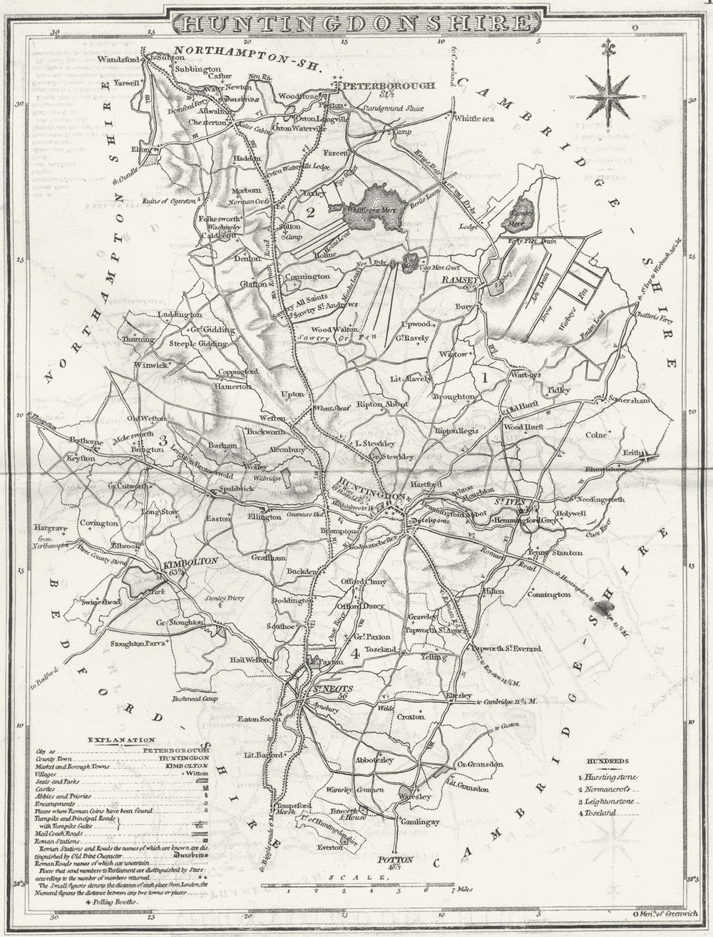 HUNTS. Huntingdonshire. Dugdale Cole Roper c1840 old antique map plan chart