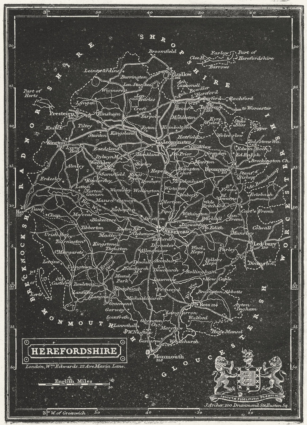 HEREFORD. Herefordshire. Pinnock 1833 old antique vintage map plan chart