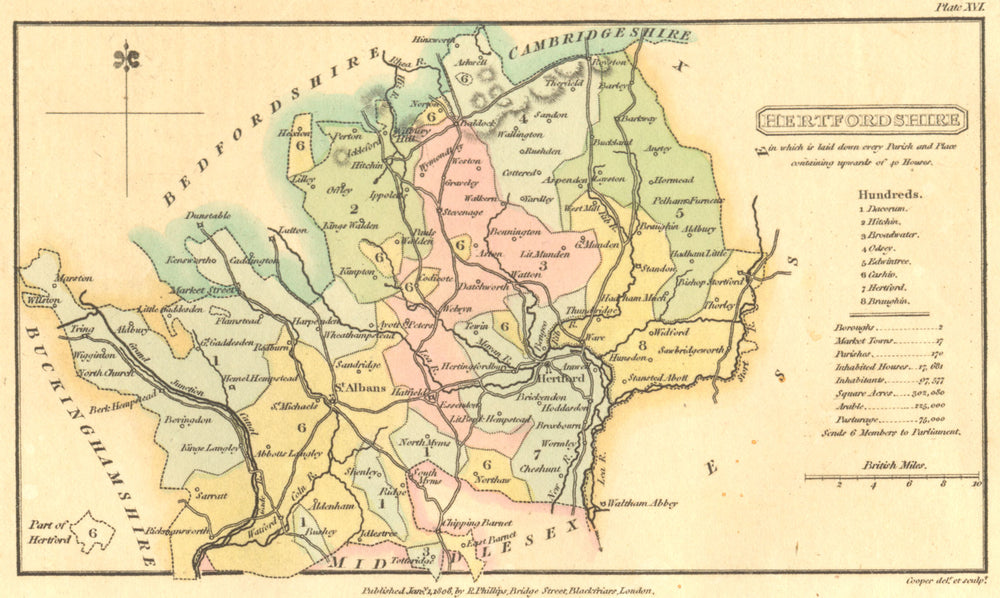 HERTS. Hertfordshire. Capper. Scarce 1813 old antique vintage map plan chart