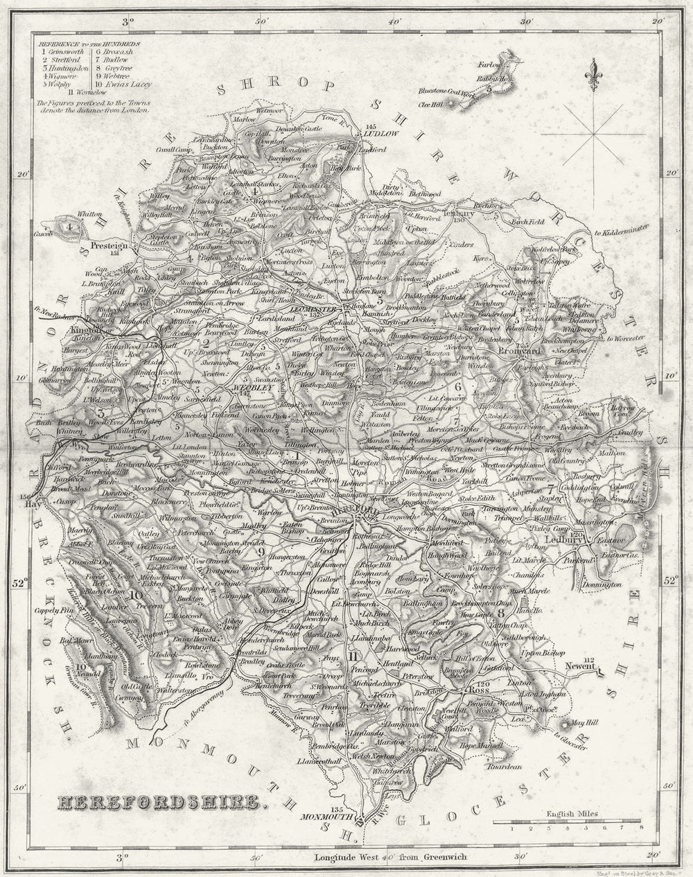 HEREFORD. Herefordshire. Fullarton 1844 old antique vintage map plan chart