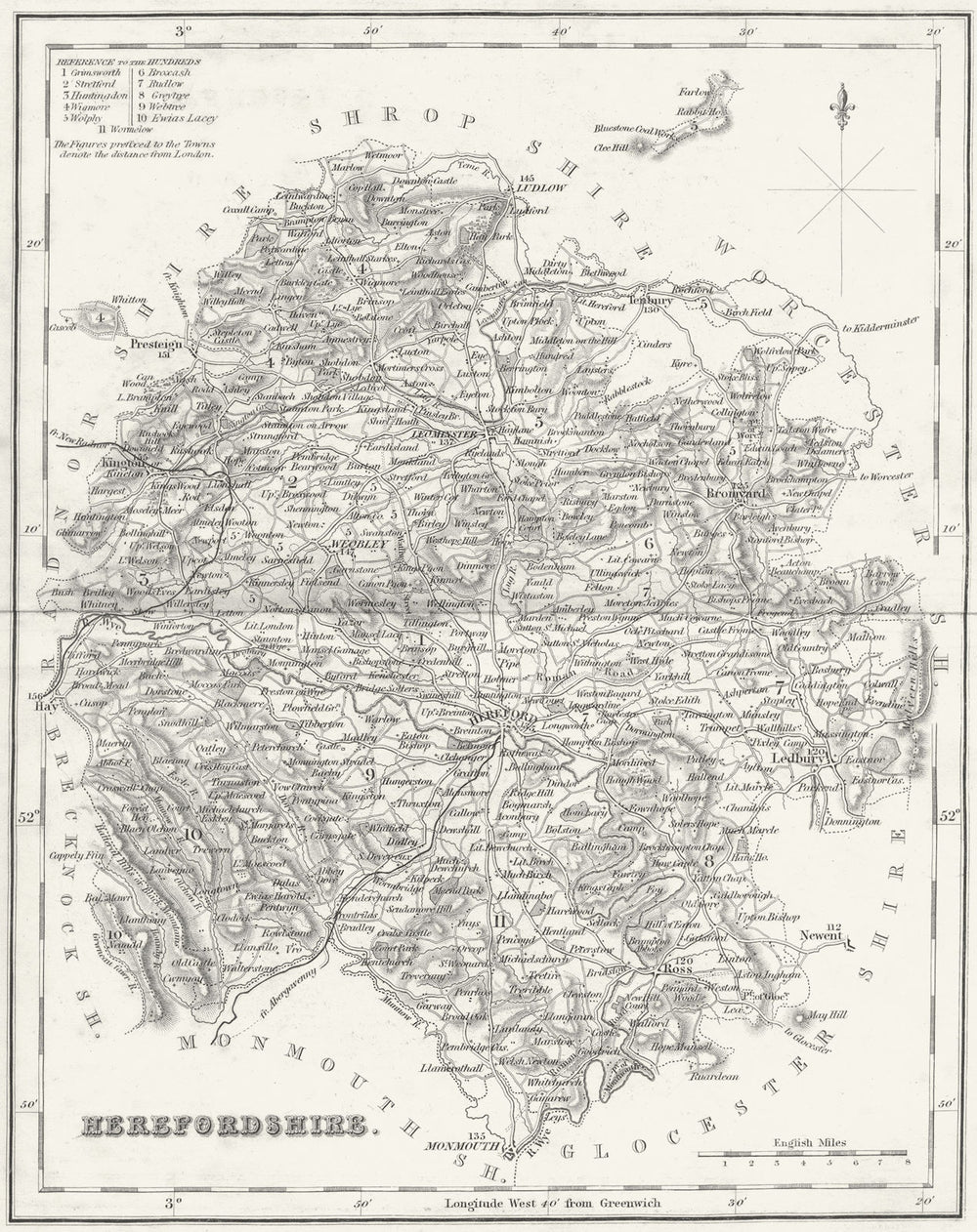 HEREFORD. Herefordshire. Fullarton 1844 old antique vintage map plan chart