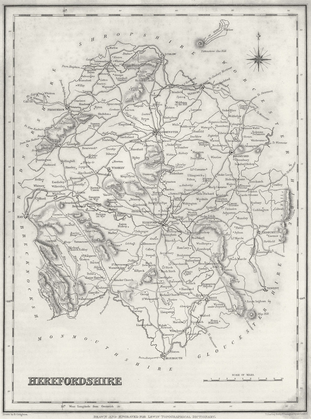 HEREFORD. Herefordshire. Lewis 1831 old antique vintage map plan chart