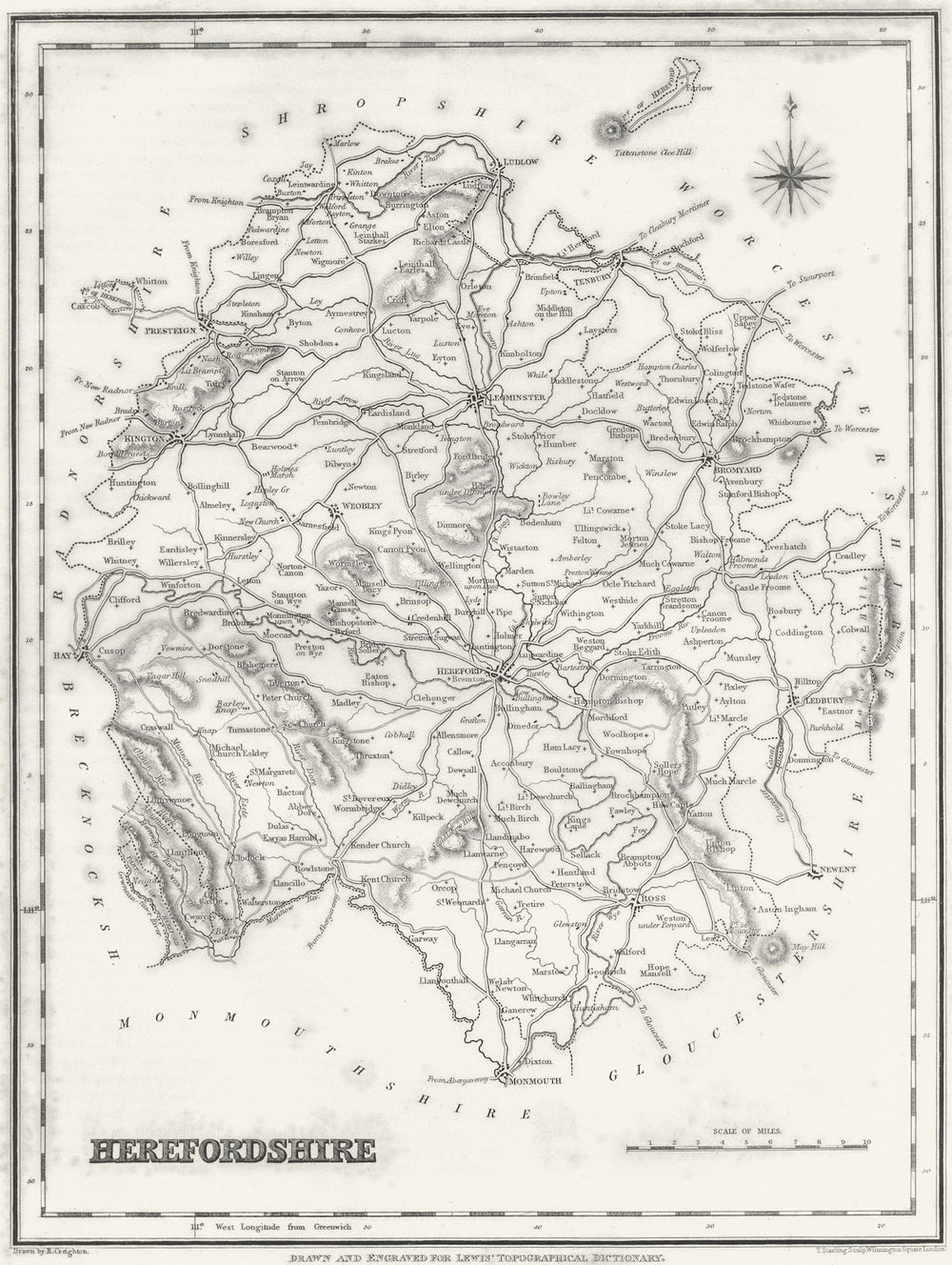HEREFORD. Herefordshire. Lewis 1831 old antique vintage map plan chart