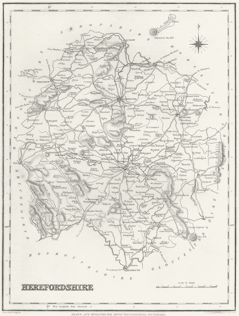 HEREFORD. Herefordshire. Lewis c1841 old antique vintage map plan chart