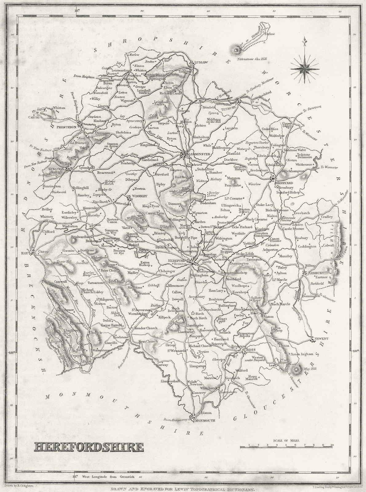 HEREFORD. Herefordshire. Lewis 1831 old antique vintage map plan chart ...