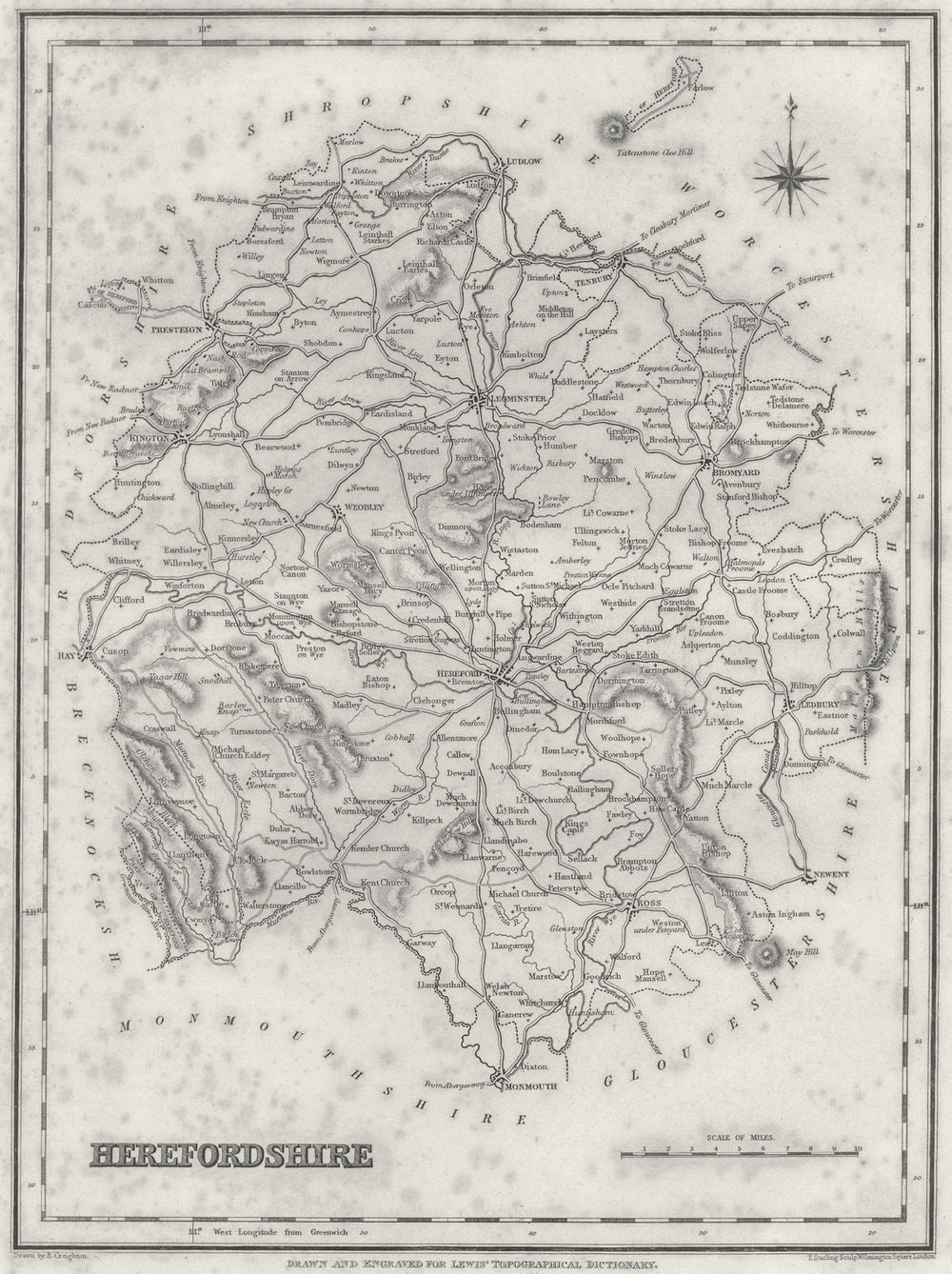 HEREFORD. Herefordshire. Lewis 1831 old antique vintage map plan chart
