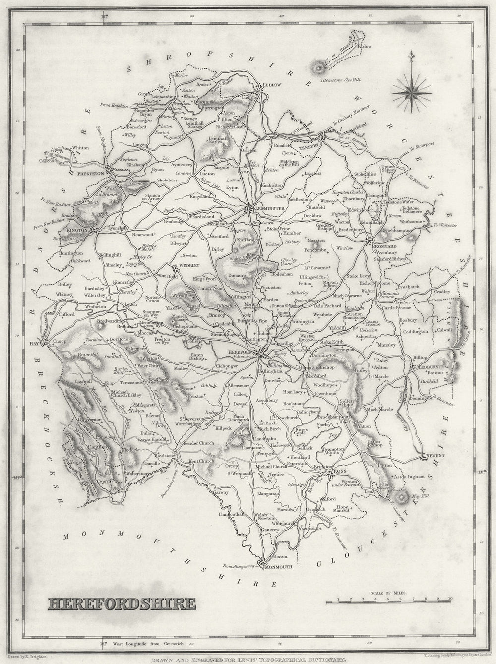 HEREFORD. Herefordshire. Lewis 1831 old antique vintage map plan chart