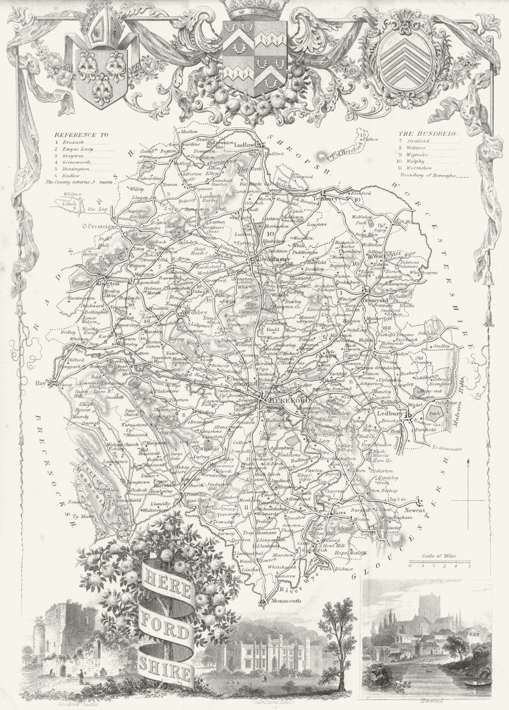 HEREFORD. Herefordshire. MOULE 1840 old antique vintage map plan chart