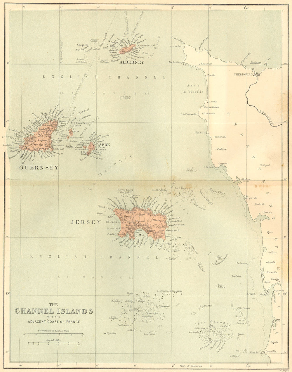 CHANNEL ISLES. Islands France. Virtue 1860 old antique vintage map plan chart