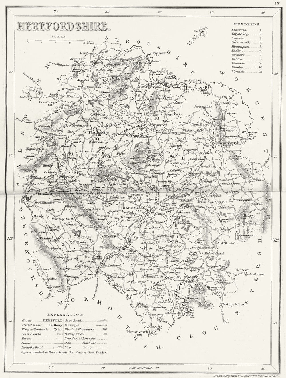 HEREFORDSHIRE. Antique county map. ARCHER/DUGDALE c1840 old chart
